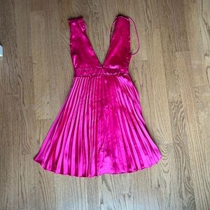NWT Jessica Simpson, Hot pink low, cut, pleated mini dress